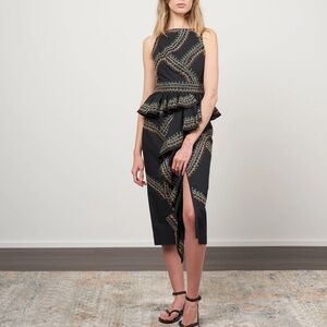 ULLA JOHNSON sylvan embroidered ruffle midi dress noir black cotton handmade